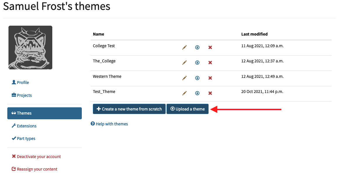 This is a screenshot of the upload a theme section. You can upload a theme by clicking on the upload a theme button.